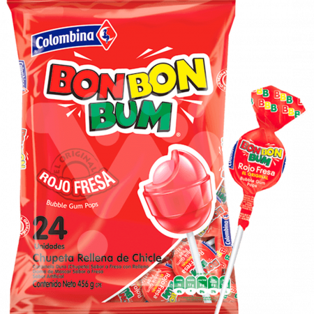 Chupeta Bon bon bum fresa 24 Unidades
