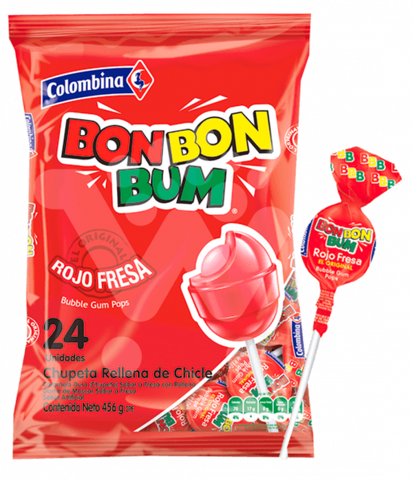 Chupeta Bon bon bum fresa 24 Unidades