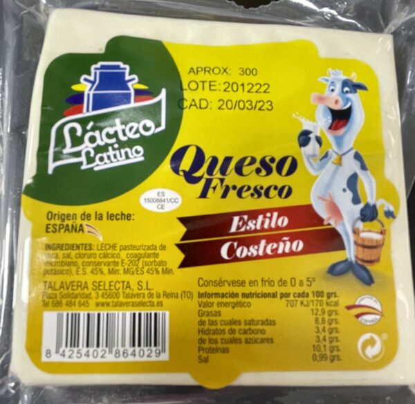 Queso Barra Costeño 2.100 Grs talavera selecta